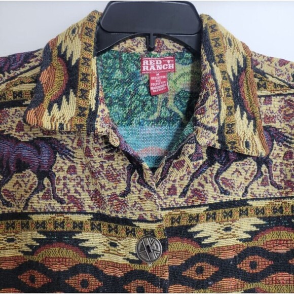 Vintage Jacket Women's Red Ranch Horse Tapestry Blazer Western Barn Medium - Picture 4 of 4